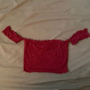 Off Shoulder Maroon Ribbed Crop-top